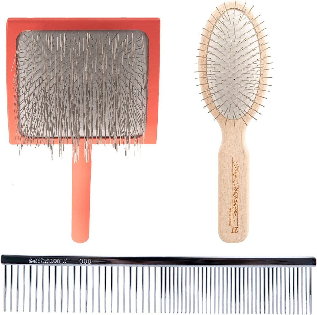 Brush & Comb Bundle, Big G Slicker Brush + Greyhound Style Fine/Coarse Comb + Oval Pin Brush - Felicitails is founded by Lindsay Giguiere